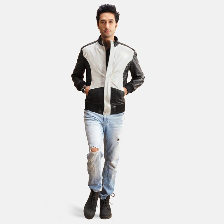 Mens Spade Silver Black Leather Bomber Jacket 2-1493290514075